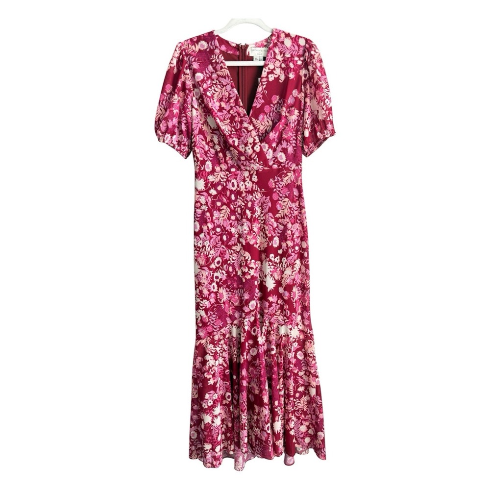 Sachin & Babi Erin Pink Puff Sleeve Floral Midi Dress 6 Coquette  Romantic NEW
